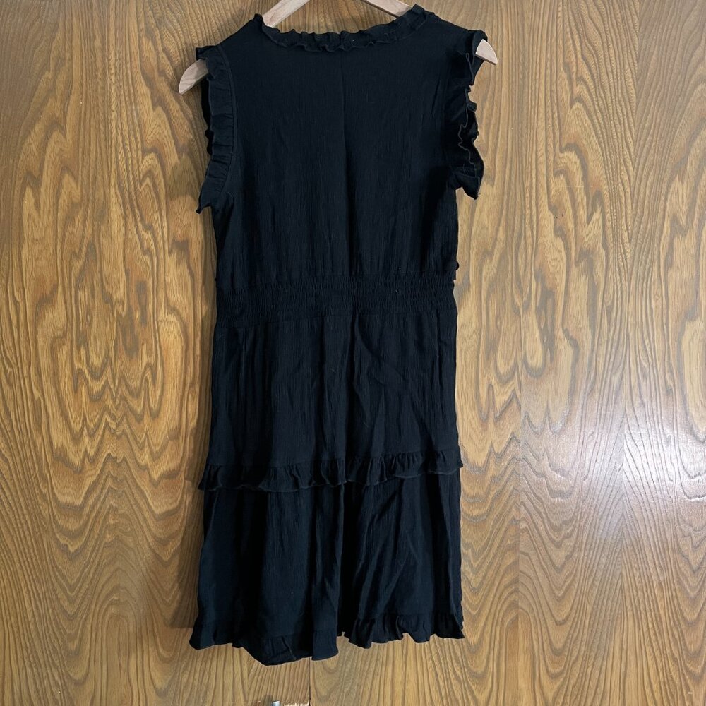 Pinch Ruffle Mini Dress, Sleeveless, V Neck, Black - Picture 3 of 6